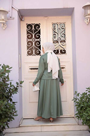 Etekli Çağla Yeşili Tesettür İkili Takım 13251CY