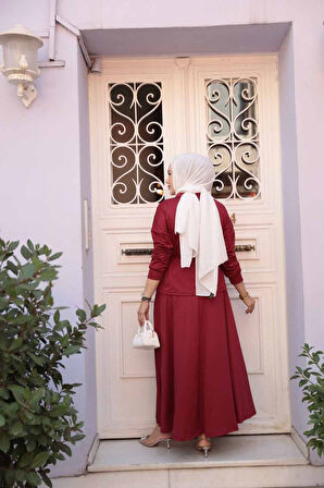 Etekli Bordo Tesettür İkili Takım 13251BR
