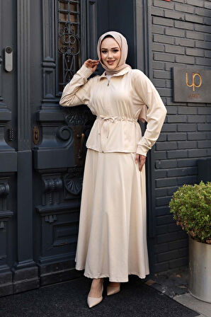 Etekli Bej Tesettür İkili Takım 13251BEJ