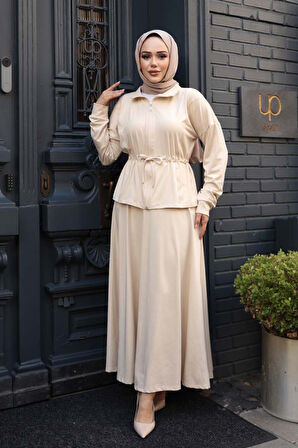 Etekli Bej Tesettür İkili Takım 13251BEJ