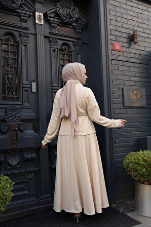 Etekli Bej Tesettür İkili Takım 13251BEJ