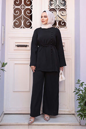 Düğmeli Siyah Tesettür İkili Takım 30431S