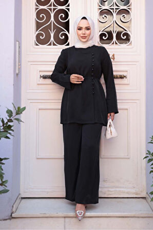 Düğmeli Siyah Tesettür İkili Takım 30431S