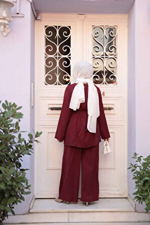 Düğmeli Bordo Tesettür İkili Takım 30431BR