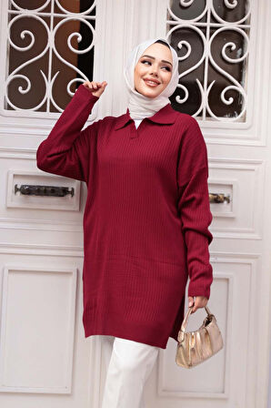 Fitilli Bordo Tesettür Triko Tunik 65903BR