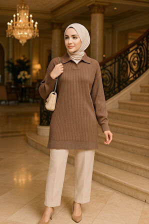 Fitilli Bisküvi Tesettür Triko Tunik 65903BS