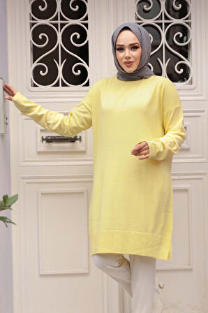 Sarı Tesettür Triko  Kazak Tunik 17203SR