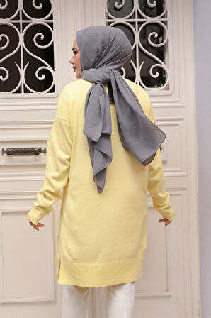 Sarı Tesettür Triko  Kazak Tunik 17203SR
