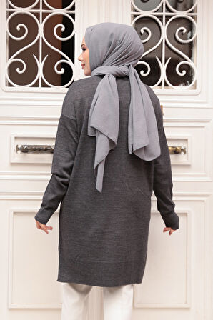 Koyu Füme Tesettür Triko  Kazak Tunik 17203KFU