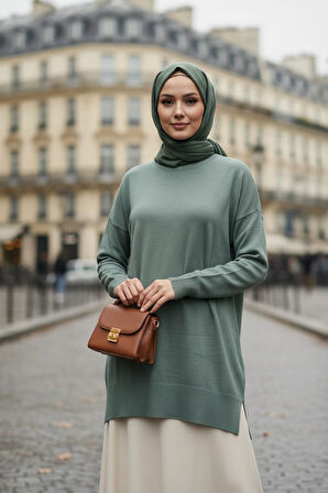 Mint Tesettür Triko  Kazak Tunik 17203MINT