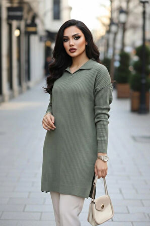Fitilli Mint Tesettür Triko Kazak Tunik 65903MINT