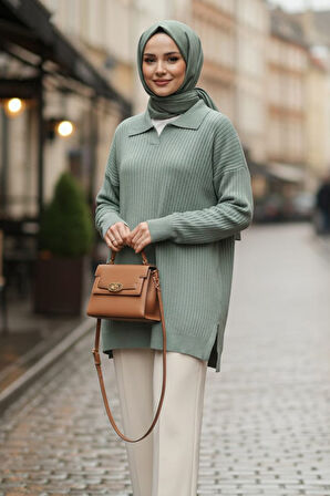 Fitilli Mint Tesettür Triko Kazak Tunik 65903MINT