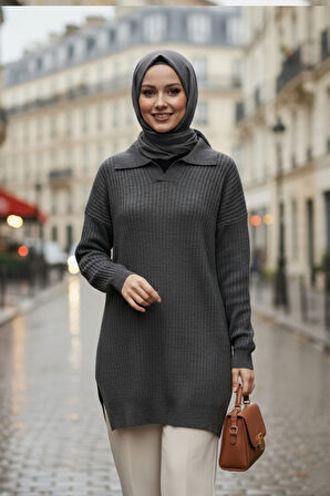 Fitilli Füme Tesettür Triko Kazak Tunik 65903FU
