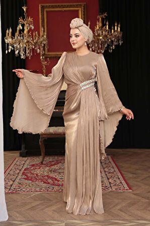 Volan Kollu Vizon Tesettür Abiye Elbise 5322V