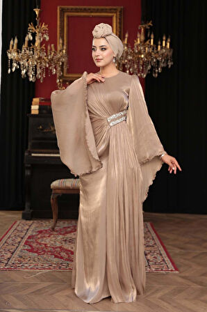 Volan Kollu Vizon Tesettür Abiye Elbise 5322V