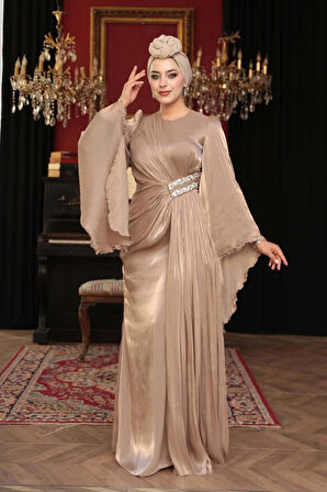 Volan Kollu Vizon Tesettür Abiye Elbise 5322V