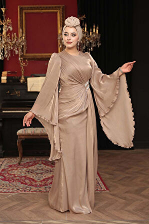 Volan Kollu Vizon Tesettür Abiye Elbise 5322V