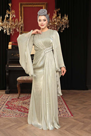 Volan Kollu Mint Tesettür Abiye Elbise 5322MINT