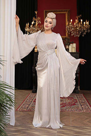 - Volan Kollu Tesettür Abiye Elbise 5322TAS