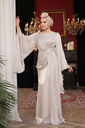 - Volan Kollu Tesettür Abiye Elbise 5322TAS