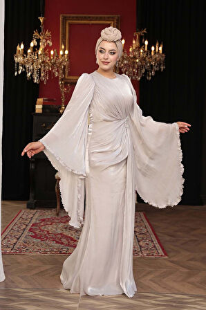 - Volan Kollu Tesettür Abiye Elbise 5322TAS