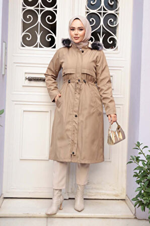 Kürklü Kapşonlu Vizon Tesettür Parka 60650V