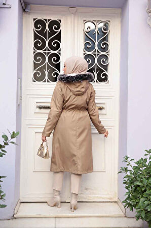 Kürklü Kapşonlu Vizon Tesettür Parka 60650V