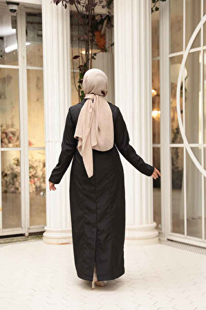 Düğmeli Siyah Tesettür Trençkot 62231S