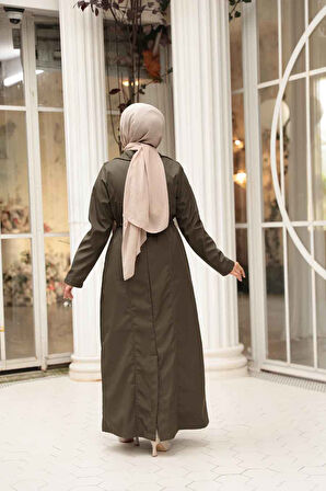 Düğmeli Haki Tesettür Trençkot 62231HK