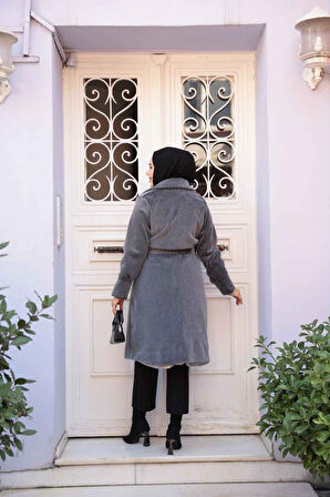 Kemerli Gri Tesettür Süet Kap 62451GR