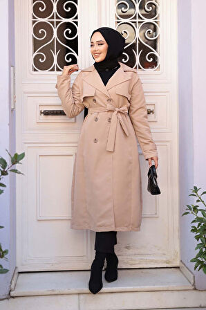 Kemerli Bej Tesettür Trençkot 62481BEJ