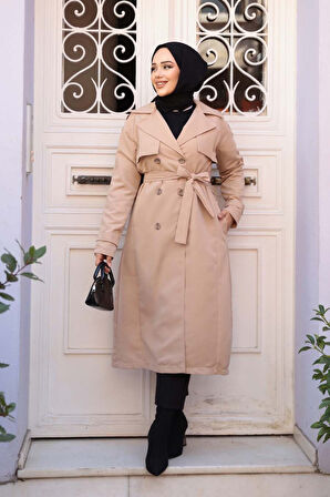 Kemerli Bej Tesettür Trençkot 62481BEJ