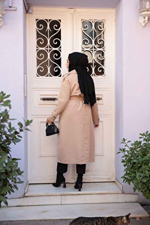 Kemerli Bej Tesettür Trençkot 62481BEJ