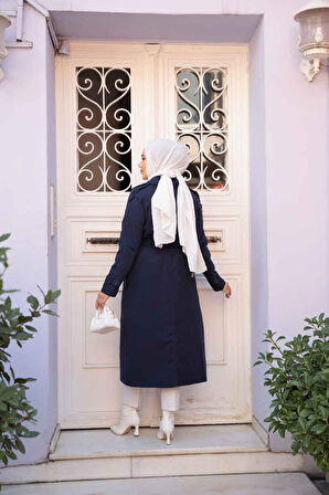 Tokalı Kemerli Lacivert Tesettür Süet Kap 62461L