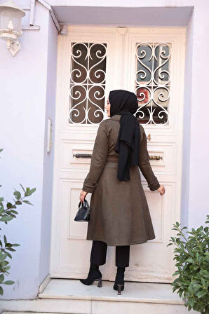 Tokalı Kemerli Haki Tesettür Süet Kap 62461HK