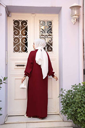 Fitilli Bordo Triko Tesettür İkili Takım 17207BR