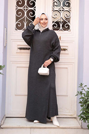Fitilli Antrasit Triko Tesettür İkili Takım 17207ANT