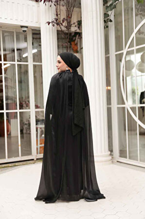 - Pelerinli Siyah Tesettür Abiye Elbise 54391S