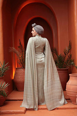 - Pelerinli Mint Tesettür Abiye Elbise 5447MINT