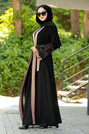 Volan Kollu Somon Tesettür Abaya 55084SMN