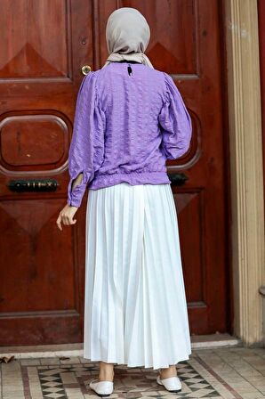 Balon Kollu Lila Tesettür Bluz 24271LILA