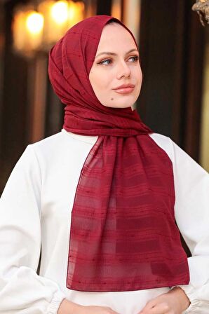 Şerit Detaylı Bordo Şal 5305BR