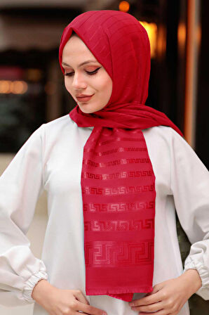 Şerit Detaylı Bordo Tesettür Şal 45912BR