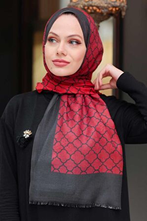 Petek Desenli Bordo Tesettür Şal 50172BR