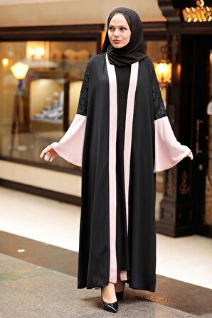 Kolları Detaylı Somon Tesettür Abaya 55510SMN