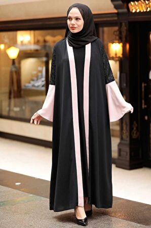 Kolları Detaylı Somon Tesettür Abaya 55510SMN