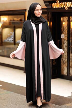 Kolları Detaylı Somon Tesettür Abaya 55510SMN