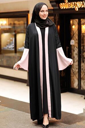 Kolları Detaylı Pudra Tesettür  Abaya 55510PD