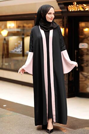 Kolları Detaylı Pudra Tesettür  Abaya 55510PD