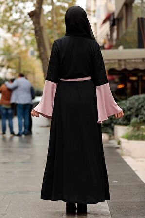 Kolları Detaylı Pudra Tesettür  Abaya 55510PD
